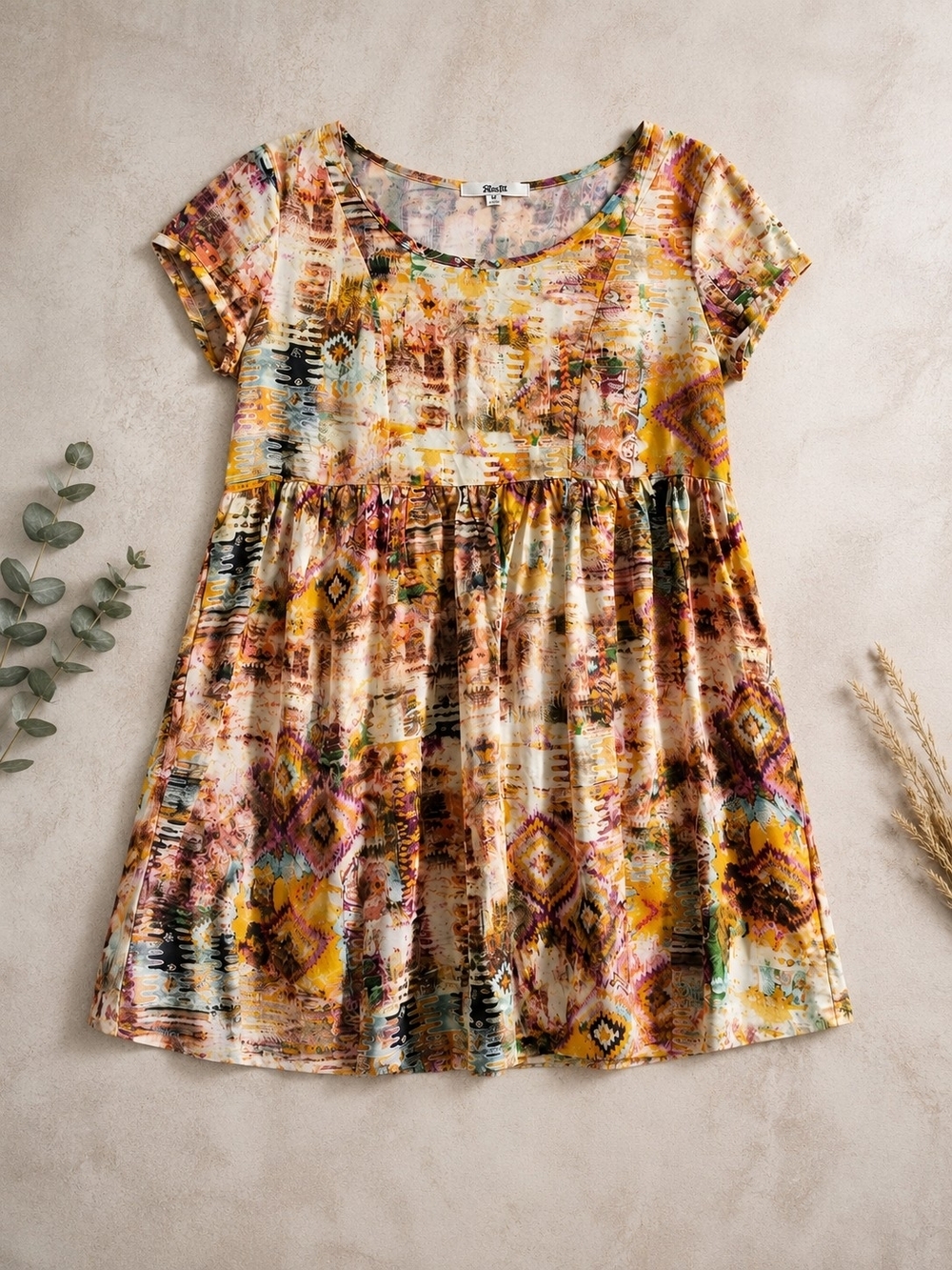 Boho Rayon Babydoll Tunic Top Medium